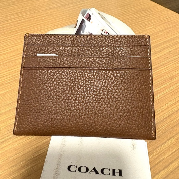 NWT Coach Leather Card Holder Wallet Brown/Orange - Picture 2 of 3